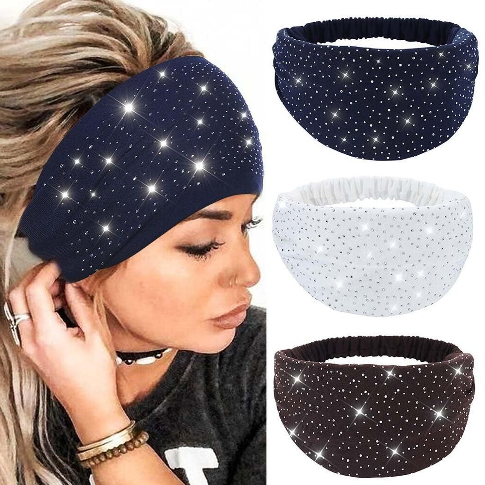 9623 Wide Rhinestone Headbands Sparkly African Head Wraps Bling Head Scarf